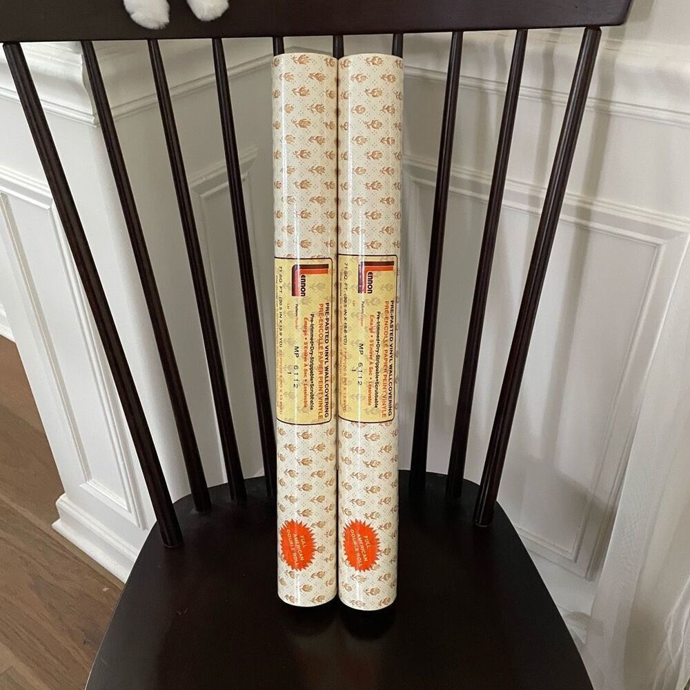 NIP Vintage 70s Lennon Brand Pre-pasted Wallpaper Brown Gold Flower - Picture 6 of 6